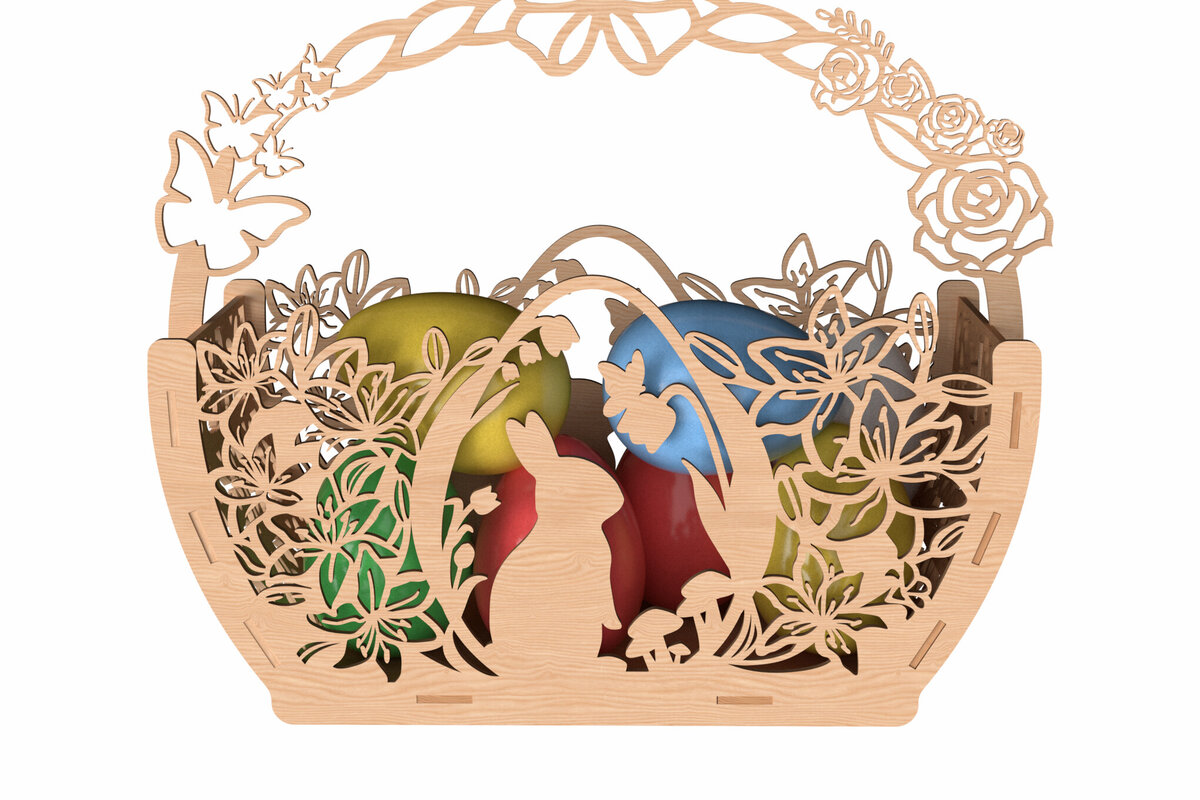 Intra απο ξύλο plywood 3mm-4mm πάχος - Πασχαλινό καλάθι λουλουδιών με λέιζερ λαγουδάκι Δίασταση 6x6 cm INTRAFABR-116005921