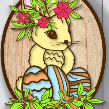 Intra απο ξύλο plywood 3mm-4mm πάχος - Floral Πασχαλινό Λαγουδάκι 3D Πολυστρωματικό Δίασταση 15x15 cm INTRAFABR-25616071 - Image 1