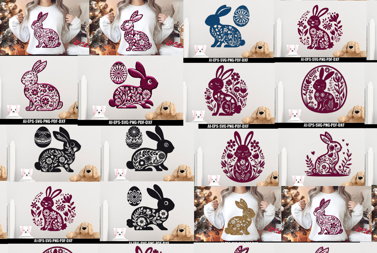 Intra απο ξύλο plywood 3mm-4mm πάχος - Πακέτο λουλουδιών πασχαλινό λαγουδάκι  Δίασταση 15x15 cm INTRAFABR-114175185