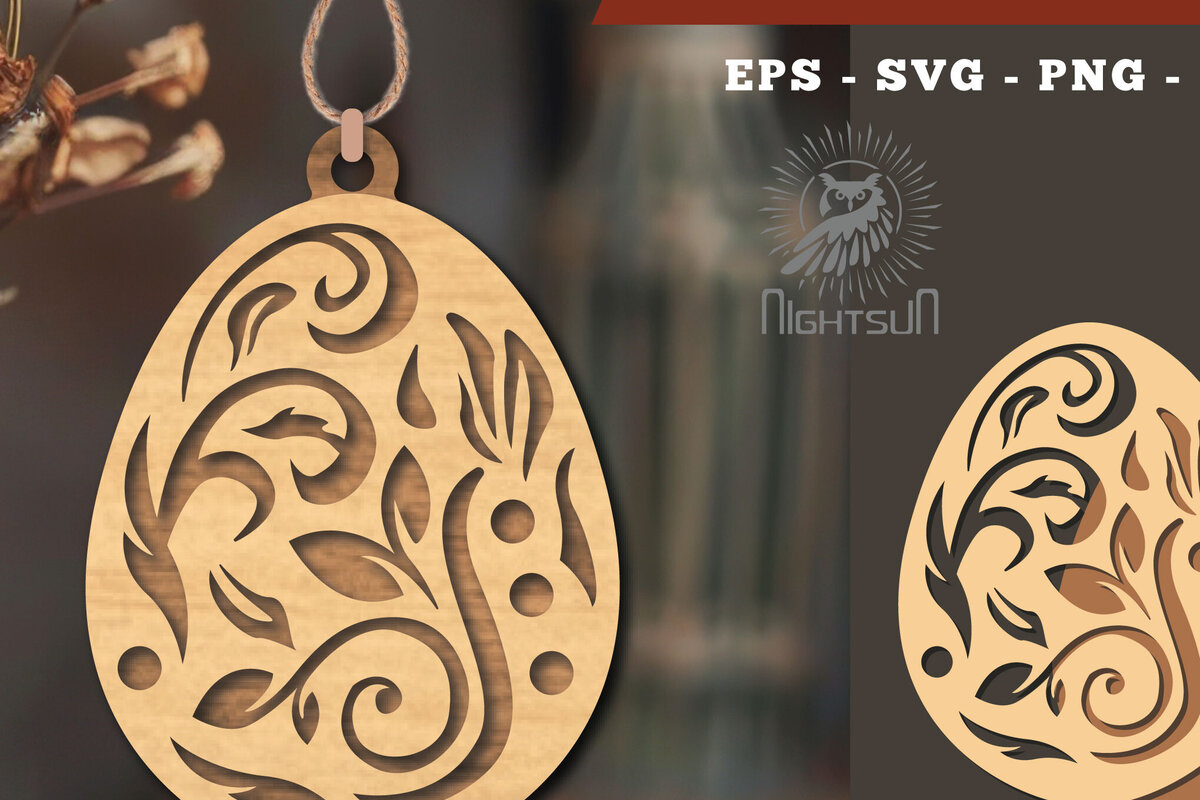 Intra απο ξύλο plywood 3mm-4mm πάχος - Στολίδι με λουλουδάτο αυγό κοπής με λέιζερ 1 Δίασταση 6x6 cm INTRAFABR-114790271