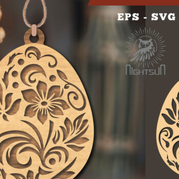 Intra απο ξύλο plywood 3mm-4mm πάχος - Στολίδι με φλοράλ αυγό κοπής με λέιζερ 2 Δίασταση 6x6 cm INTRAFABR-114790285 - Image 1