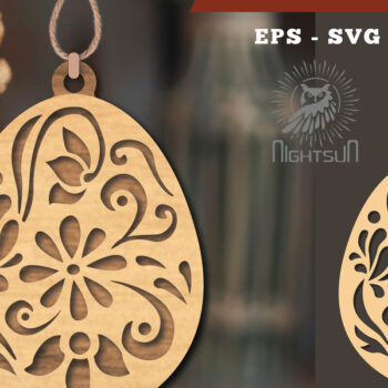 Intra απο ξύλο plywood 3mm-4mm πάχος - Στολίδι με λουλουδάτο αυγό κοπής με λέιζερ 3 Δίασταση 6x6 cm INTRAFABR-114790309 - Image 1