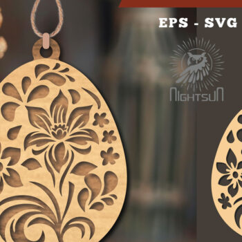 Intra απο ξύλο plywood 3mm-4mm πάχος - Στολίδι με φλοράλ αυγό κοπής με λέιζερ 4 Δίασταση 6x6 cm INTRAFABR-114790338 - Image 1