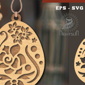 Intra απο ξύλο plywood 3mm-4mm πάχος - Στολίδι με φλοράλ αυγό κοπής με λέιζερ 5 Δίασταση 6x6 cm INTRAFABR-114790362 - Image 1