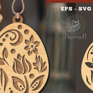 Intra απο ξύλο plywood 3mm-4mm πάχος - Στολίδι με φλοράλ αυγό κοπής με λέιζερ 6 Δίασταση 6x6 cm INTRAFABR-114790372