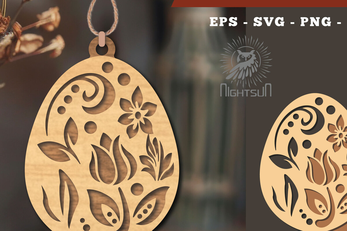 Intra απο ξύλο plywood 3mm-4mm πάχος - Στολίδι με φλοράλ αυγό κοπής με λέιζερ 6 Δίασταση 6x6 cm INTRAFABR-114790372