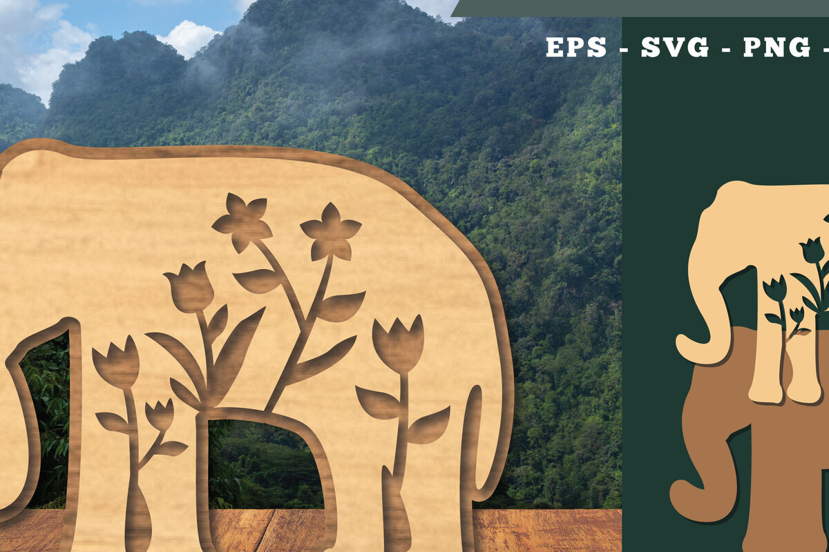 Intra απο ξύλο plywood 3mm-4mm πάχος - Floral Elephant Cut Laser Decoration 1 Δίασταση 20x20 cm INTRAFABR-112909491