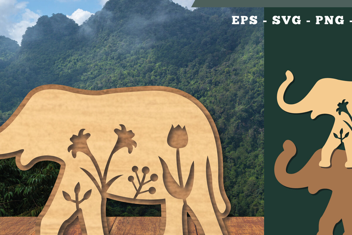 Intra απο ξύλο plywood 3mm-4mm πάχος - Floral Elephant Cut Laser Decoration 2 Δίασταση 20x20 cm INTRAFABR-112909511