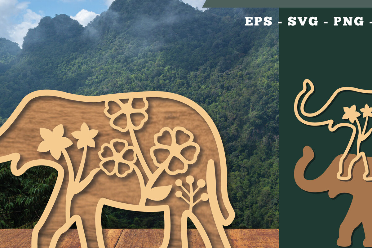 Intra απο ξύλο plywood 3mm-4mm πάχος - Floral Elephant Cut Laser Decoration 5 Δίασταση 20x20 cm INTRAFABR-112909665