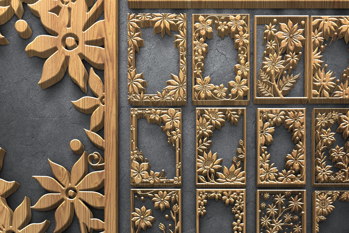 Intra απο ξύλο plywood 3mm-4mm πάχος - Πάνελ κοπής με λέιζερ με φλοράλ πλαίσιο Δίασταση 4500x5400 cm INTRAFABR-124675847