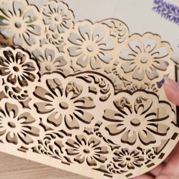 Intra απο ξύλο plywood 3mm-4mm πάχος - Καλάθι δώρων με λουλούδια , Καλάθι κοπής με λέιζερ Δίασταση 15x15 cm INTRAFABR-117012527 - Image 4