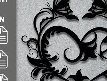 Intra απο ξύλο plywood 3mm-4mm πάχος - Floral Heart Butterfly Cut Laser Δίασταση 20x20 cm INTRAFABR-35024956 - Image 1