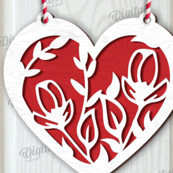 Intra απο ξύλο plywood 3mm-4mm πάχος - Διακόσμηση με φλοράλ καρδιές κοπής με λέιζερ Δίασταση 20x20 cm INTRAFABR-114396992 - Image 1