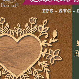 Intra απο ξύλο plywood 3mm-4mm πάχος - Floral Heart Cut Laser Decoration 4 Δίασταση 20x20 cm INTRAFABR-114139012