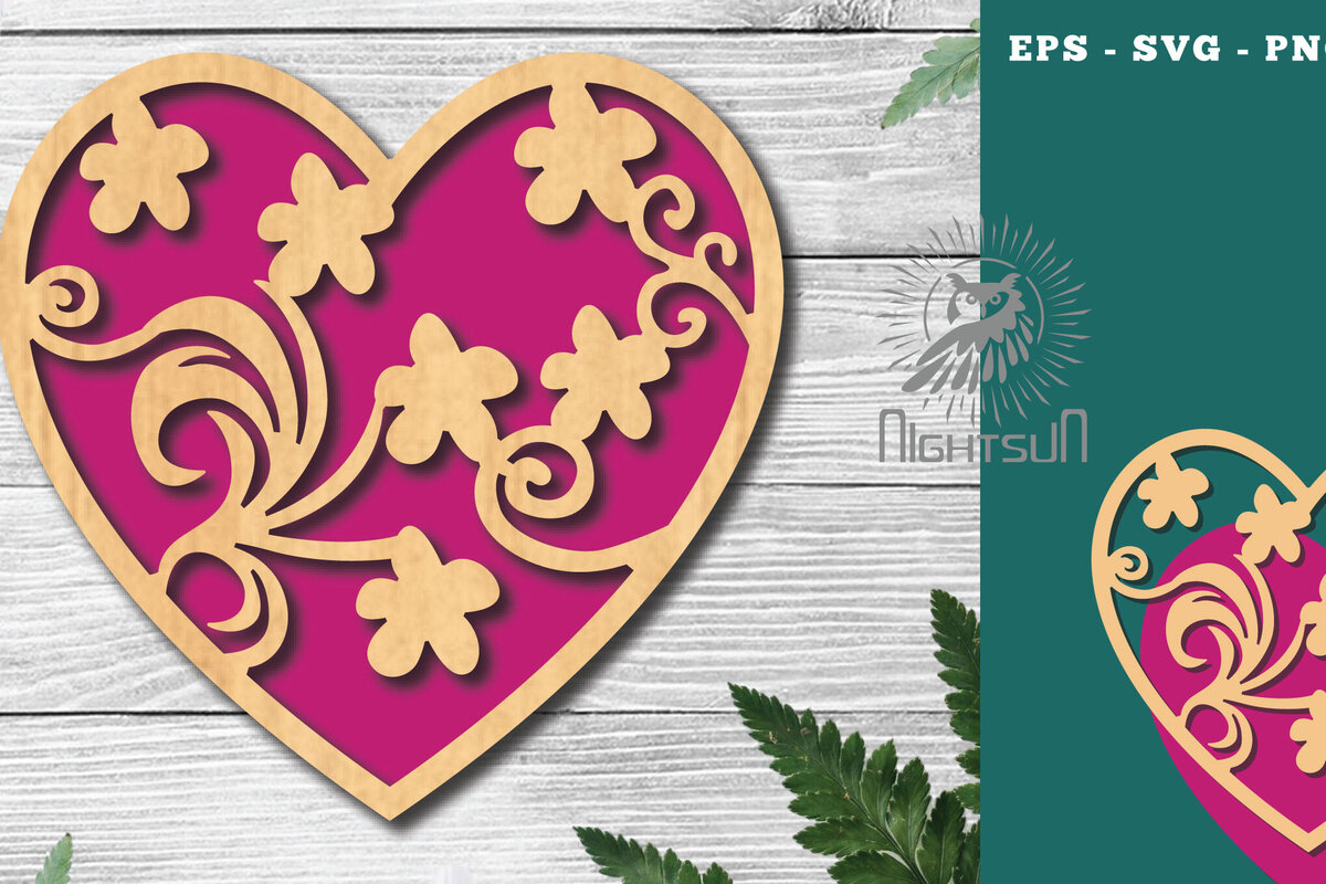 Intra απο ξύλο plywood 3mm-4mm πάχος - Floral Heart Cut Laser Decoration 4 Δίασταση 20x20 cm INTRAFABR-124969858