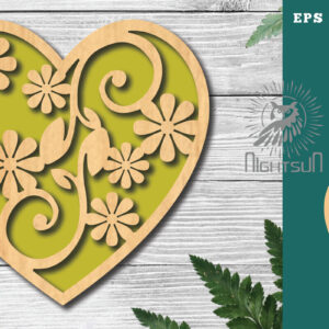 Intra απο ξύλο plywood 3mm-4mm πάχος - Floral Heart Cut Laser Decoration 5 Δίασταση 20x20 cm INTRAFABR-124969880