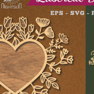 Intra απο ξύλο plywood 3mm-4mm πάχος - Floral Heart Cut Laser Decoration 6 Δίασταση 20x20 cm INTRAFABR-114139187