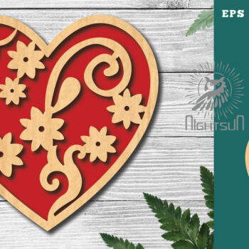 Intra απο ξύλο plywood 3mm-4mm πάχος - Floral Heart Cut Laser Decoration 6 Δίασταση 20x20 cm INTRAFABR-124969893 - Image 1