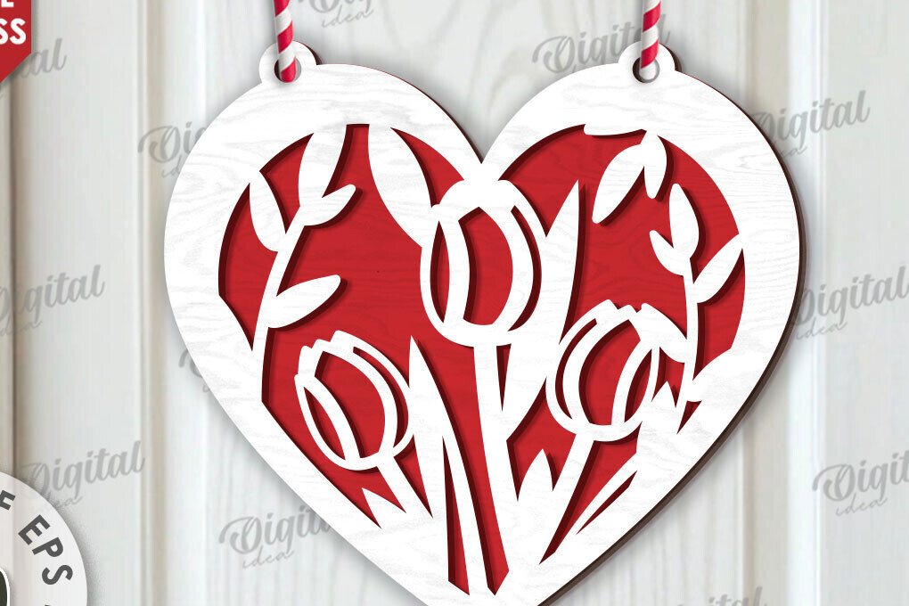 Intra απο ξύλο plywood 3mm-4mm πάχος - Διακόσμηση με φλοράλ καρδιές κοπής με λέιζερ Δίασταση 20x20 cm INTRAFABR-114396867