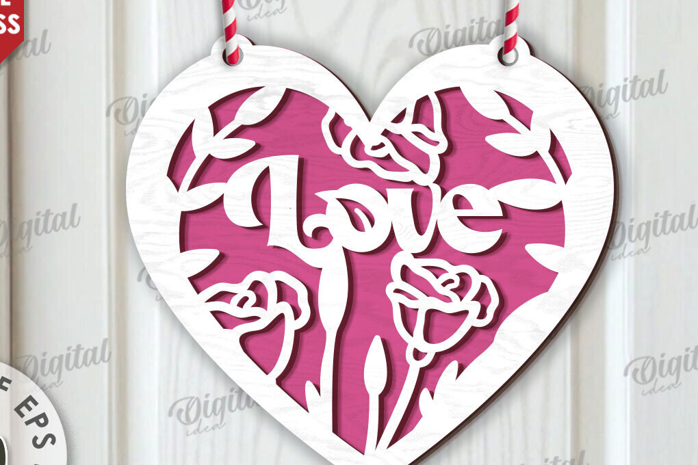 Intra απο ξύλο plywood 3mm-4mm πάχος - Διακόσμηση με φλοράλ καρδιές κοπής με λέιζερ Δίασταση 20x20 cm INTRAFABR-114396916