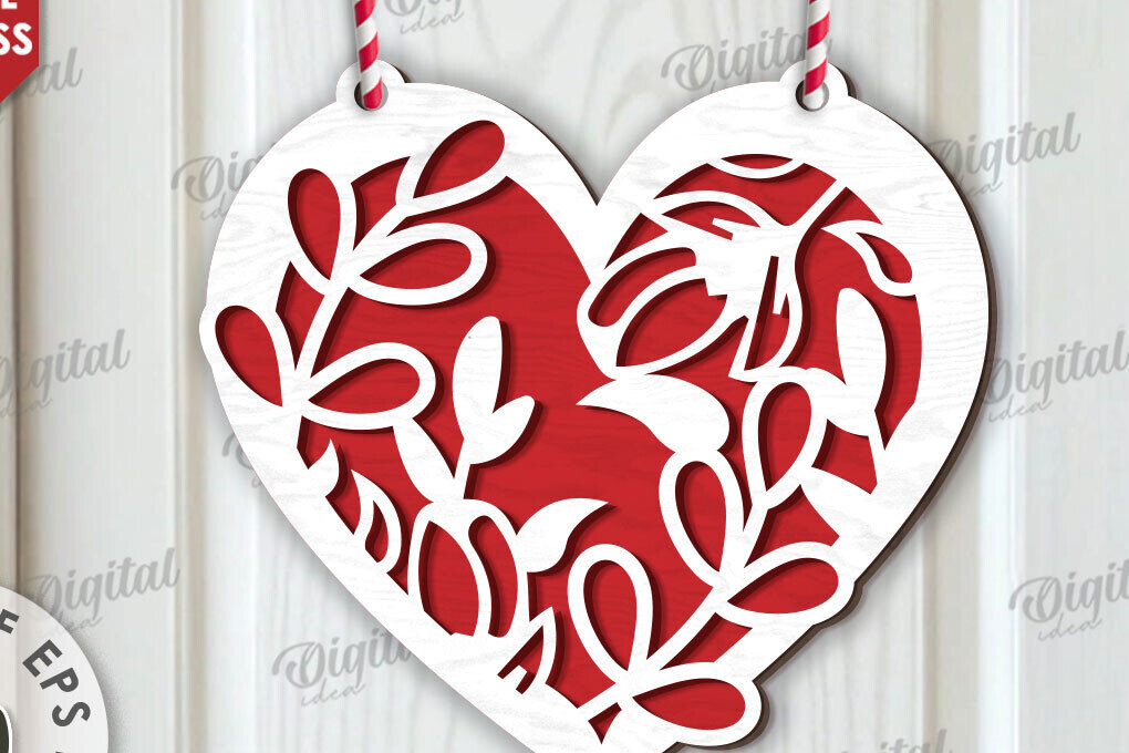 Intra απο ξύλο plywood 3mm-4mm πάχος - Διακόσμηση με φλοράλ καρδιές κοπής με λέιζερ Δίασταση 20x20 cm INTRAFABR-114396597