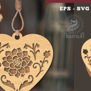 Intra απο ξύλο plywood 3mm-4mm πάχος - Στολίδι με φλοράλ καρδιές με λέιζερ 1 Δίασταση 6x6 cm INTRAFABR-114305546