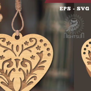 Intra απο ξύλο plywood 3mm-4mm πάχος - Στολίδι με φλοράλ καρδιές κοπής με λέιζερ 2 Δίασταση 6x6 cm INTRAFABR-114305593