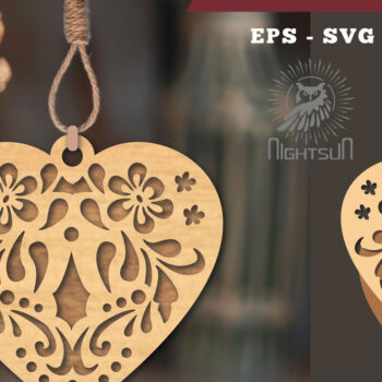 Intra απο ξύλο plywood 3mm-4mm πάχος - Στολίδι με λουλούδια κοπής με λέιζερ καρδιάς 3 Δίασταση 6x6 cm INTRAFABR-114305611 - Image 1