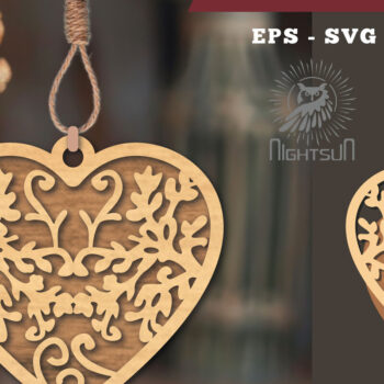 Intra απο ξύλο plywood 3mm-4mm πάχος - Στολίδι με λουλούδια κοπής με λέιζερ καρδιάς 4 Δίασταση 6x6 cm INTRAFABR-114305629 - Image 1