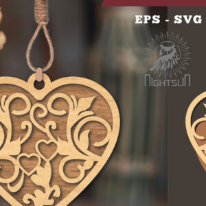 Intra απο ξύλο plywood 3mm-4mm πάχος - Στολίδι με φλοράλ καρδιές κοπής με λέιζερ 6 Δίασταση 6x6 cm INTRAFABR-114305667