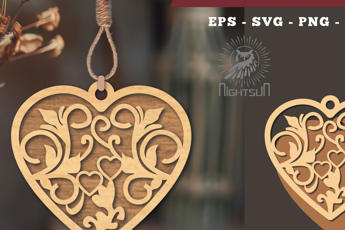 Intra απο ξύλο plywood 3mm-4mm πάχος - Στολίδι με φλοράλ καρδιές κοπής με λέιζερ 6 Δίασταση 6x6 cm INTRAFABR-114305667