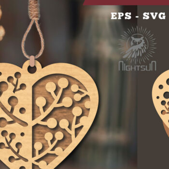 Intra απο ξύλο plywood 3mm-4mm πάχος - Στολίδι με λουλουδένιο λέιζερ καρδιών 8 Δίασταση 6x6 cm INTRAFABR-114305702 - Image 1