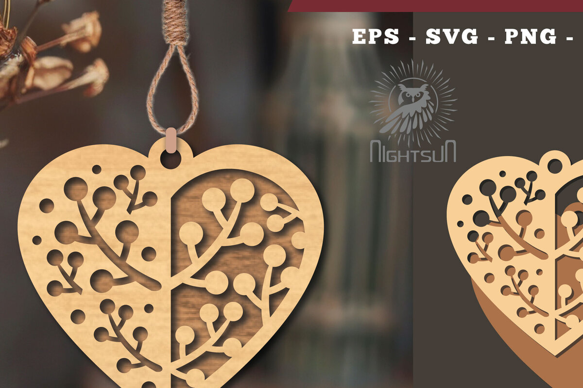 Intra απο ξύλο plywood 3mm-4mm πάχος - Στολίδι με λουλουδένιο λέιζερ καρδιών 8 Δίασταση 6x6 cm INTRAFABR-114305702