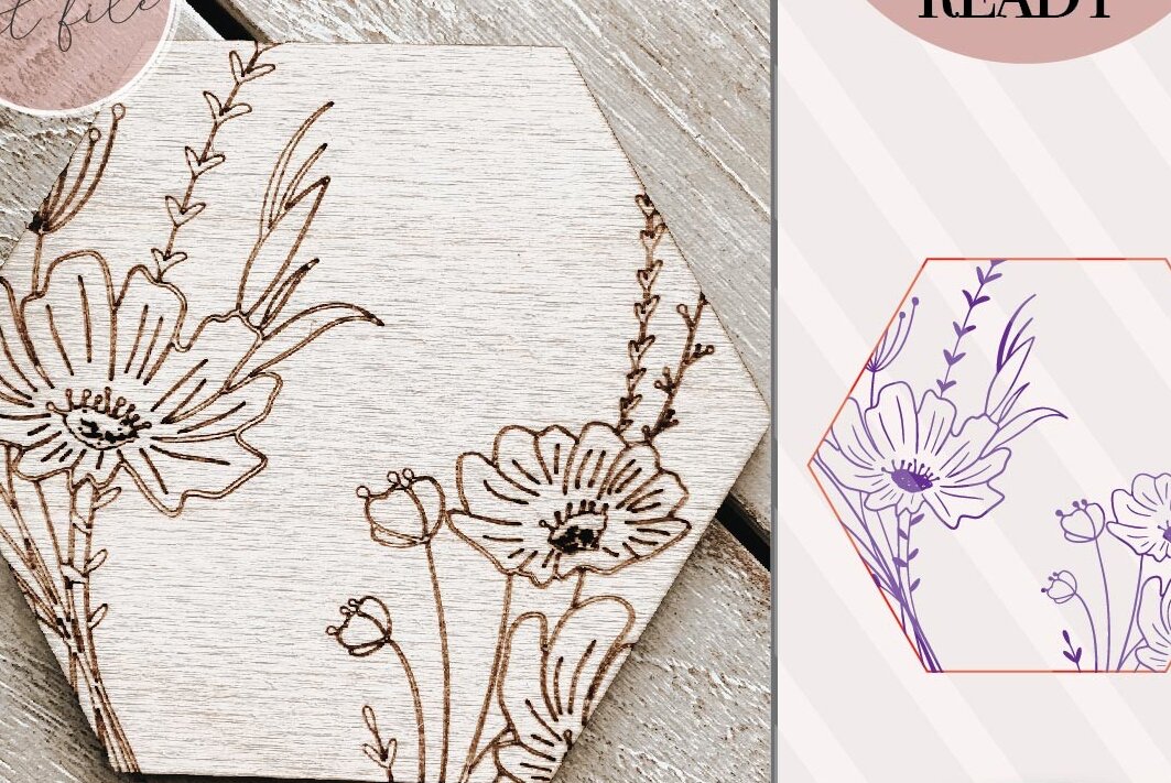 Intra απο ξύλο plywood 3mm-4mm πάχος - Floral εξάγωνο  Δίασταση 6x6 cm INTRAFABR-70929797