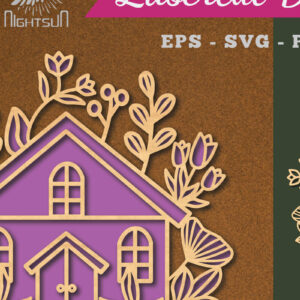 Intra απο ξύλο plywood 3mm-4mm πάχος - Διακόσμηση με λέιζερ λουλουδιών σπιτιών 6 Δίασταση 20x20 cm INTRAFABR-113392446