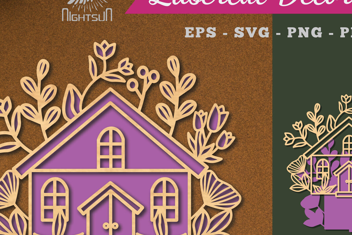 Intra απο ξύλο plywood 3mm-4mm πάχος - Διακόσμηση με λέιζερ λουλουδιών σπιτιών 6 Δίασταση 20x20 cm INTRAFABR-113392446