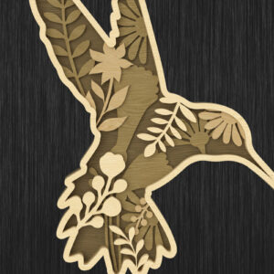 Intra απο ξύλο plywood 3mm-4mm πάχος - Floral Hummingbird Layered  Laser Cut Δίασταση 30x20 cm INTRAFABR-113765324