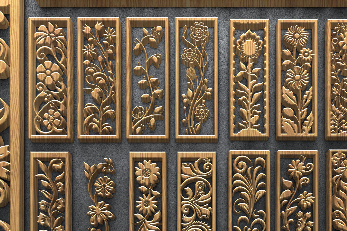 Intra απο ξύλο plywood 3mm-4mm πάχος - Πάνελ περιγράμματος με φλοράλ  Δίασταση 3200x7200 cm INTRAFABR-124637519