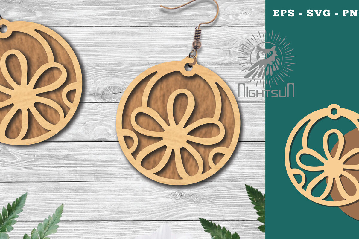 Intra απο ξύλο plywood 3mm-4mm πάχος - Σκουλαρίκια φλοράλ κομμένα με λέιζερ 5 Δίασταση 3x3 cm INTRAFABR-114791162