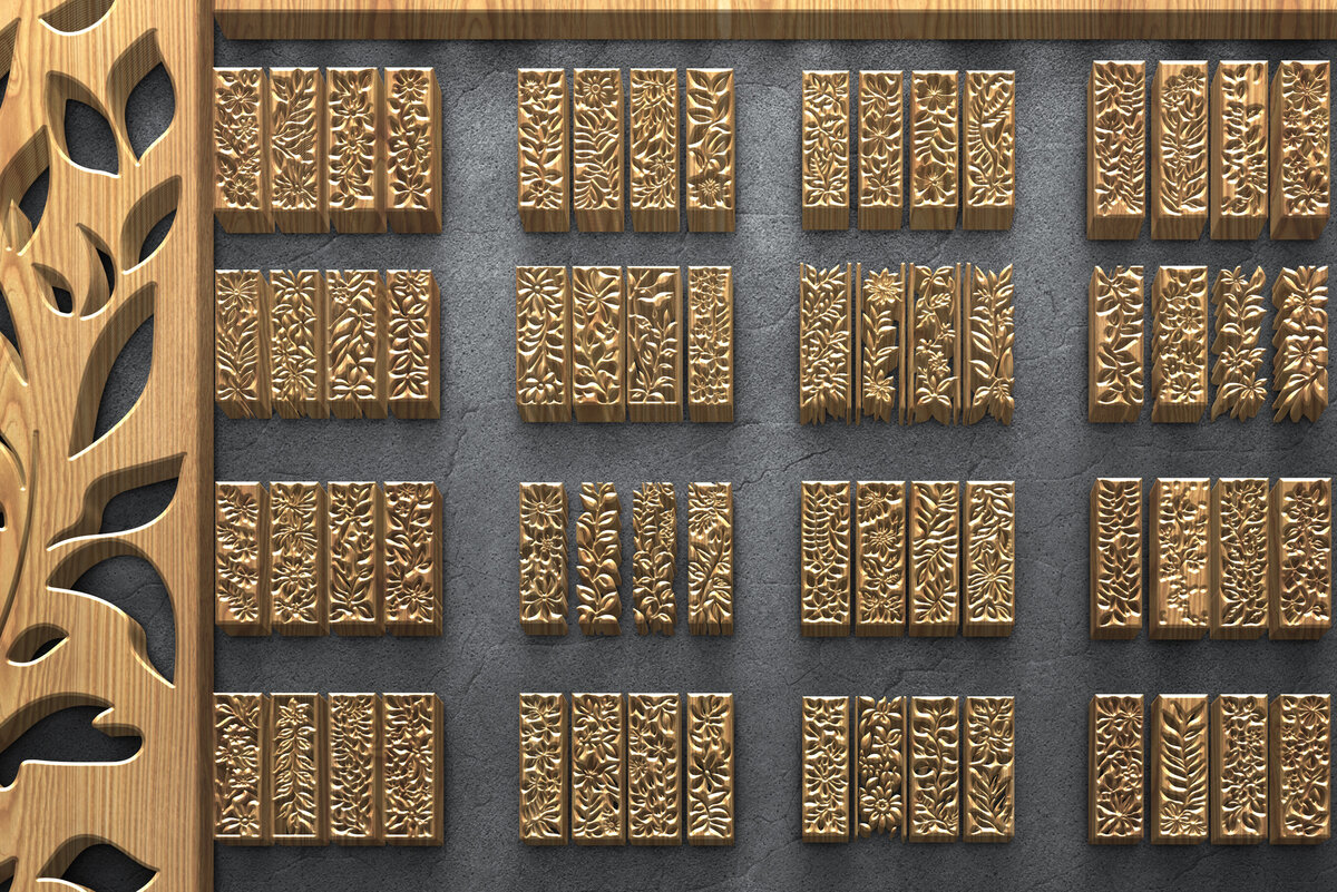 Intra απο ξύλο plywood 3mm-4mm πάχος - Δέσμη πάνελ λουλουδιών με λέιζερ Δίασταση 3200x7200 cm INTRAFABR-125335964