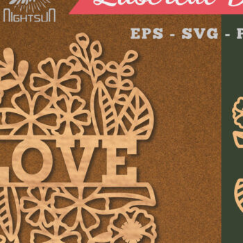 Intra απο ξύλο plywood 3mm-4mm πάχος - Floral Love Cut Laser Decoration 1 Δίασταση 20x20 cm INTRAFABR-113107244 - Image 1