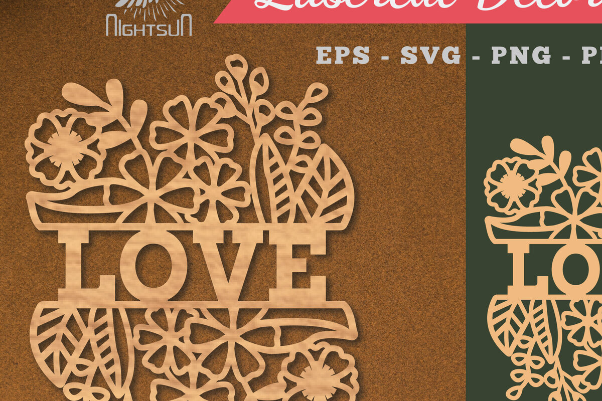 Intra απο ξύλο plywood 3mm-4mm πάχος - Floral Love Cut Laser Decoration 1 Δίασταση 20x20 cm INTRAFABR-113107244