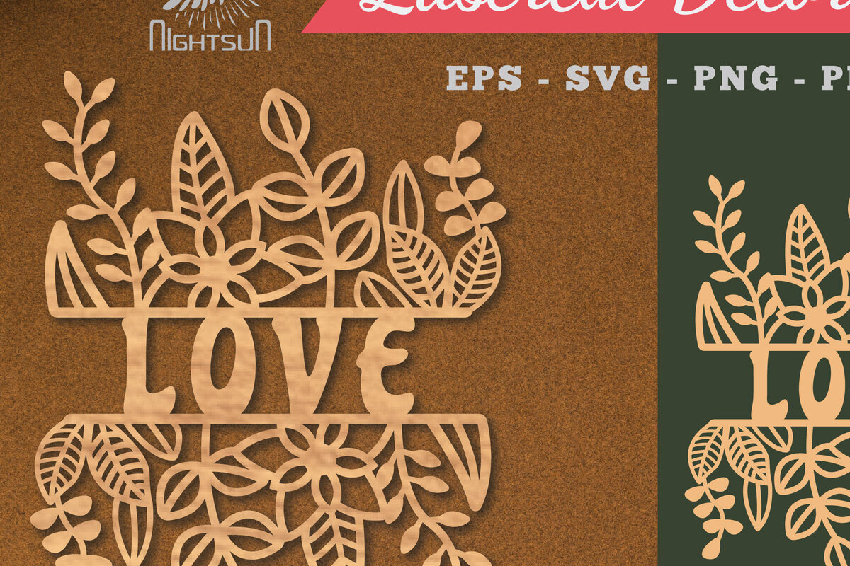 Intra απο ξύλο plywood 3mm-4mm πάχος - Floral Love Cut Laser Decoration 2 Δίασταση 20x20 cm INTRAFABR-113107276