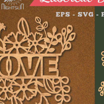 Intra απο ξύλο plywood 3mm-4mm πάχος - Floral Love Cut Laser Decoration 3 Δίασταση 20x20 cm INTRAFABR-113107295 - Image 1