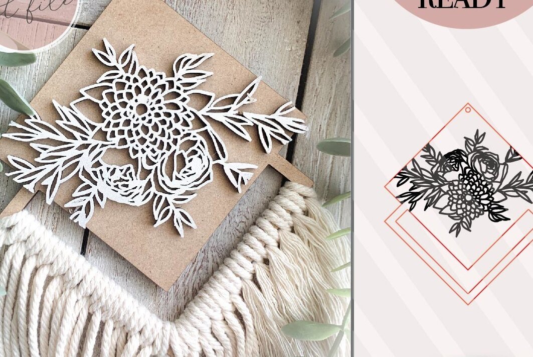 Intra απο ξύλο plywood 3mm-4mm πάχος - Floral Macrame  Δίασταση 30x20 cm INTRAFABR-74750248