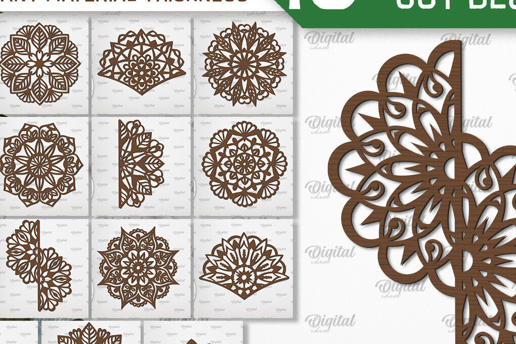 Intra απο ξύλο plywood 3mm-4mm πάχος - Πακέτο κοπής με λέιζερ τοίχου με λουλούδια Mandala Δίασταση 30x30 cm INTRAFABR-103294700