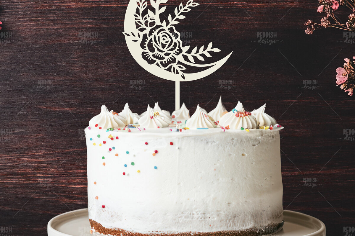 Intra απο ξύλο plywood 3mm-4mm πάχος - Floral Moon Cake Topper  Δίασταση 20x20 cm INTRAFABR-119249380