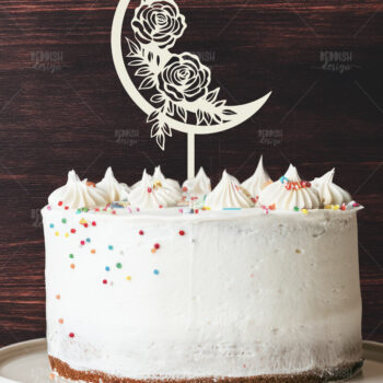Intra απο ξύλο plywood 3mm-4mm πάχος - Floral Moon Cake Topper  Δίασταση 20x20 cm INTRAFABR-119249396 - Image 1