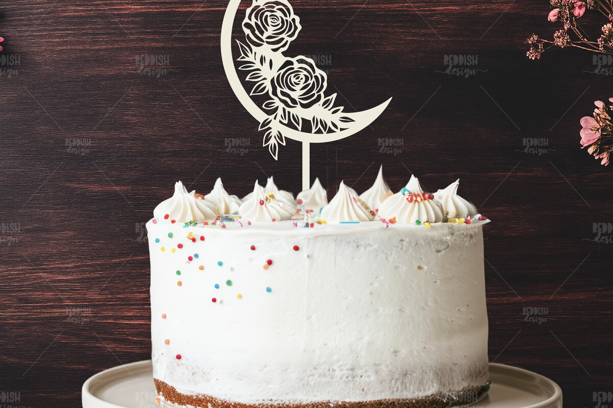 Intra απο ξύλο plywood 3mm-4mm πάχος - Floral Moon Cake Topper  Δίασταση 20x20 cm INTRAFABR-119249396