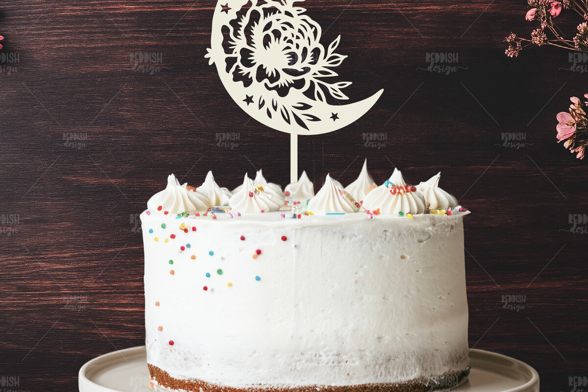 Intra απο ξύλο plywood 3mm-4mm πάχος - Floral Moon Cake Topper  Δίασταση 20x20 cm INTRAFABR-119249367